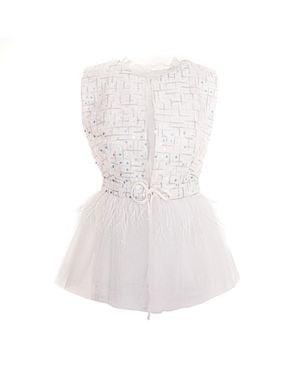 concept A trois Short Vest With Sequins, Tulle And Feathers - White
