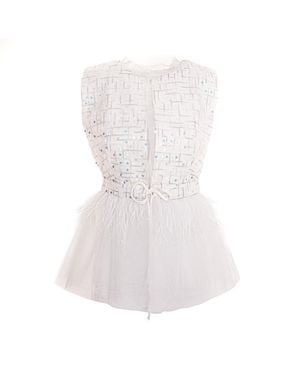 concept A trois Short Vest With Sequins, Tulle And Feathers - White