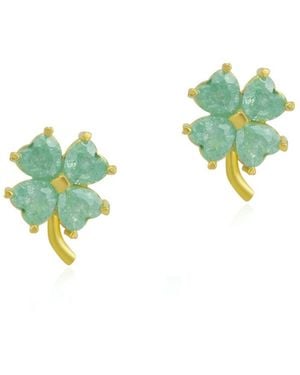 Spero London Four Leaves Clover Sterling Silver Stud Earring - Green