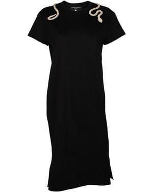 House of Laines London Laines Couture T-Shirt Dress With Embellished Crystal Pearl Wrap Around Snake - Black