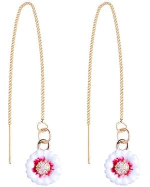 My Little Nature Plated Threader Earrings – Handmade Pull-Through Dangling Earrings With Flower - White