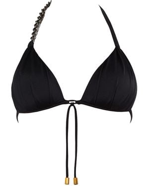 ANTONINIAS Lisome Padded Halter Bikini Top With Metal Chain - Black
