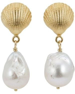 LINYA JEWELLERY Seashell Baroque Pearl Dangle Earrings - Metallic