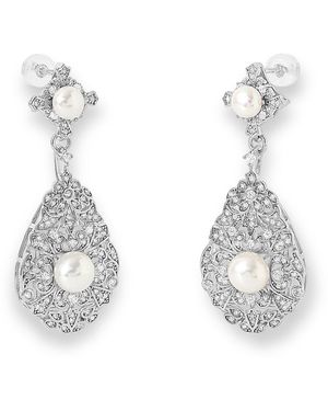 Pearls of the Orient Online Stella Vintage Style Pave Drop Earrings With Cultured Freshwater Pearls - Metallic