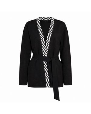 Nuvv Collection Shimmer Knit Cardigan With Patterned Front Detail - Black