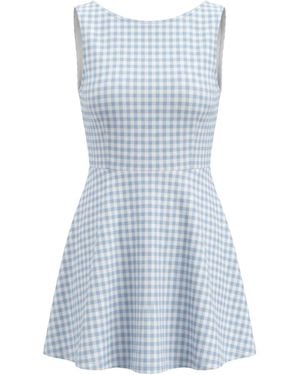 Lime Ricki Swimwear Sky Gingham Boat-Neck Swim Dress - Blue