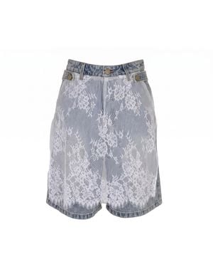 Modenaire High Waist Lace Overlay Denim Bermuda Shorts - Grey