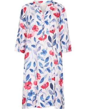 NoLoGo-chic Daisy Leaf Print Tunic Classic Dress Linen Multi - Red