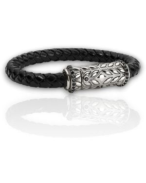 Daneila Léon Sterling Twisted Leather Bracelet With Diamonds Clasp Cuffs - Black