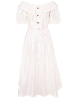 IZABELA MANDOIU Midi Taffeta Wedding Dress With Cropped Shoulders - White