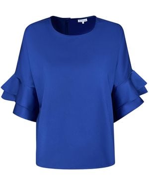 Perlavera Cosy Solid Azure Cotton Flare Sleeve Top - Blue