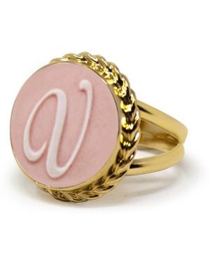 Vintouch Italy Gold Vermeil Pink Cameo Ring Initial V
