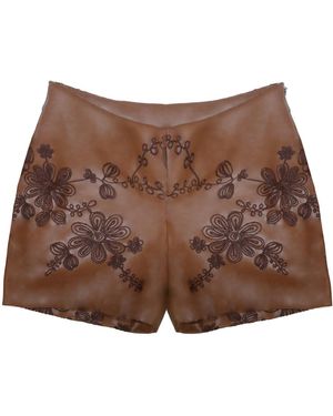 28Natelier The Embroidered Leather Shorts - Brown