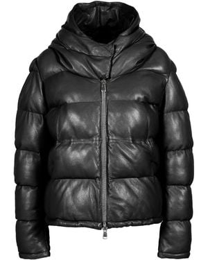 Freaky Nation Leather Puffer Jacket With Hood - Black