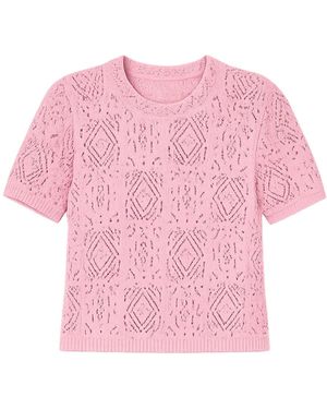 Yumi' Cotton Crochet Knitted Top - Pink
