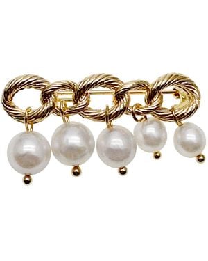 Farra Freshwater Pearls Dangle Brooch - Metallic