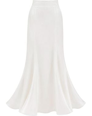 Julia Allert High Waist Double-Sided Satin Maxi Skirt – Ivory - White