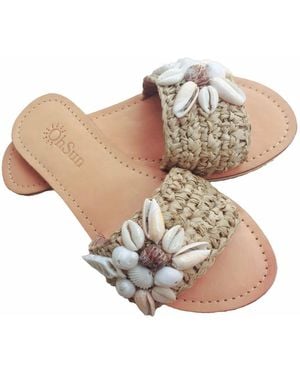 OhSun Neutrals Tory Raffia & Shell Sandals - Natural