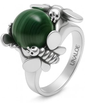 Unaloe Sterling Natural Malachite Ring For – Gemstone Statement Jewelry, Luxury Handmade Gift - Green