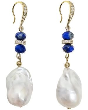 Farra Elegance Baroque Pearls With Lapis Dangle Earrings - White