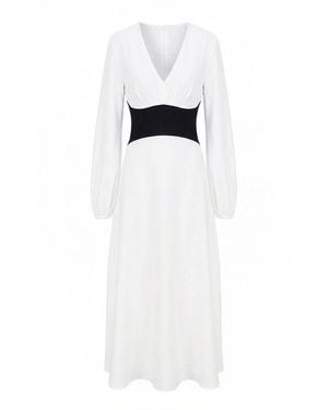BLUZAT Midi Dress With Defined Waist - White