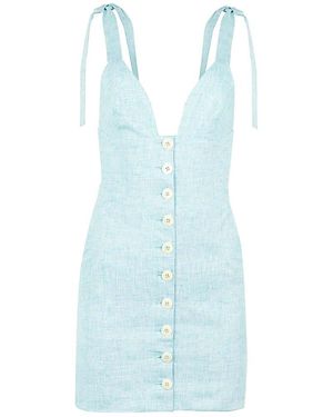 blonde gone rogue Linen Mini Dress, Upcycled Linen - Blue