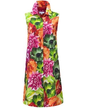 Perlavera Clare Giant Flower Printed Cotton Satin Sleeveless Printed Missy Fit Midi Dress - Green