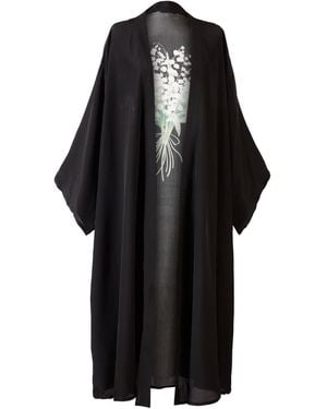 Silk&Soul Lily Of The Valley Silk Robe - Black