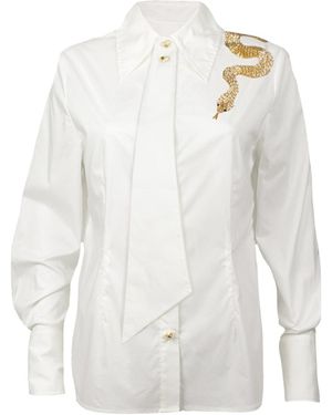 Laines London Laines Couture Tie Shirt With Embellished Shoulder Snake - White