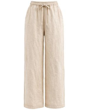 Haris Cotton Neutrals Striped Linen Drawstring Trousers Beach Sand - Natural