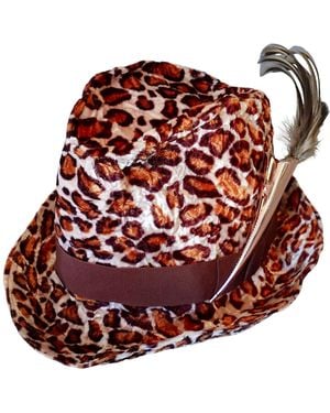 Romer Millinery Rose Morphy Moldable Deep Cuff Trilby Bright Leopard With Feather Clip - Green