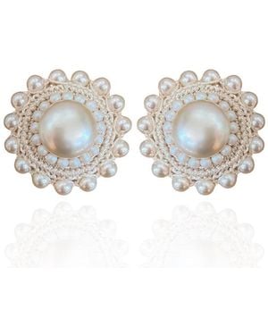 PINAR OZEVLAT Neutrals Cream Rose Pearl Studs - White