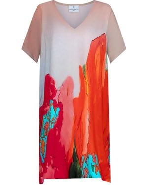 DHARA SHETH DUBAI Coral Mirage Floral Printed Short Kaftan Dress - Red