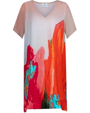 DHARA SHETH DUBAI Coral Mirage Floral Printed Short Kaftan Dress - Red