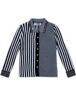 London Atelier Byproduct Striped Merino Wool Knitted Shirt With Embroidery - Blue