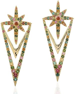 Artisan Multi Tourmaline Starburst Drop Earrings - Metallic