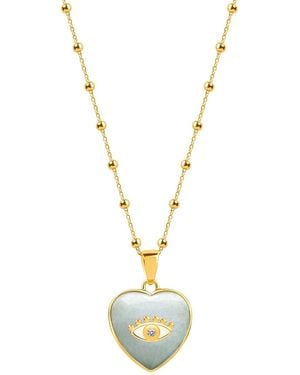 Karma and Luck Gleaming Love Jade Heart Diamond Evil Eye Necklace - Metallic