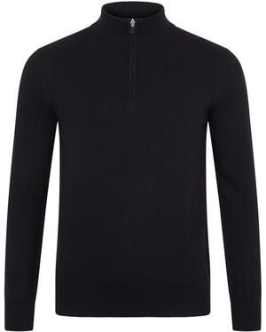Paul James Knitwear Lightweight Foster Cotton Zip Neck Jumper - Black