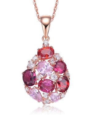 Genevive Jewelry Rose Rose Plated Colour Variant Cubic Zirconia Accent Pendant Necklace - Pink