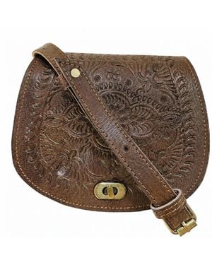 Berber Leather The Temara Small Embossed Saddle Bag - Brown