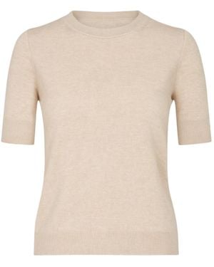 Nuvv Collection Neutrals Short-Sleeve Wool & Cashmere Blend Jumper – Premium Italian Yarn - Natural