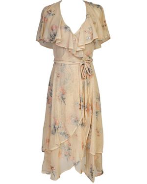 Jennafer Grace Neutrals Fleur De Peche Flutter Wrap Dress - Natural