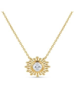 Artisan 14K Oval Diamond Sunburst Pendant Necklace - Metallic