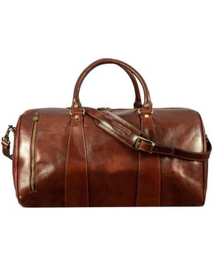 Time Resistance Leather Duffel Bag - Brown