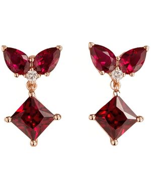 Juvetti Rose Amore Rose Earrings Ruby & Diamonds - Red