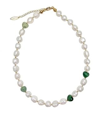 Farra Freshwater Pearls With Heart Shaped Aventurine Free Style Necklace - Metallic