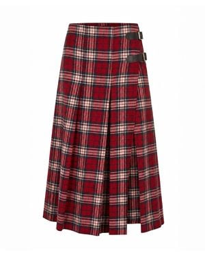 Another Girl Tartan Buckle Detail Kilt Midi Skirt - Red