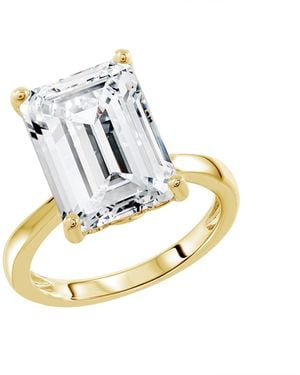 Diamonbliss Ten Carats Emerald Cut Solitaire Cocktail Ring - Metallic