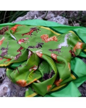 Ralufineart Silk Scarf Majestic Horses - Green