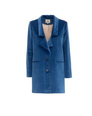 Julia Allert Oversized Single-Breasted Blazer Velvet - Blue